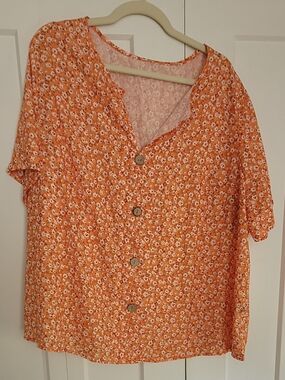 SHEIN Orange Floral V-Neck